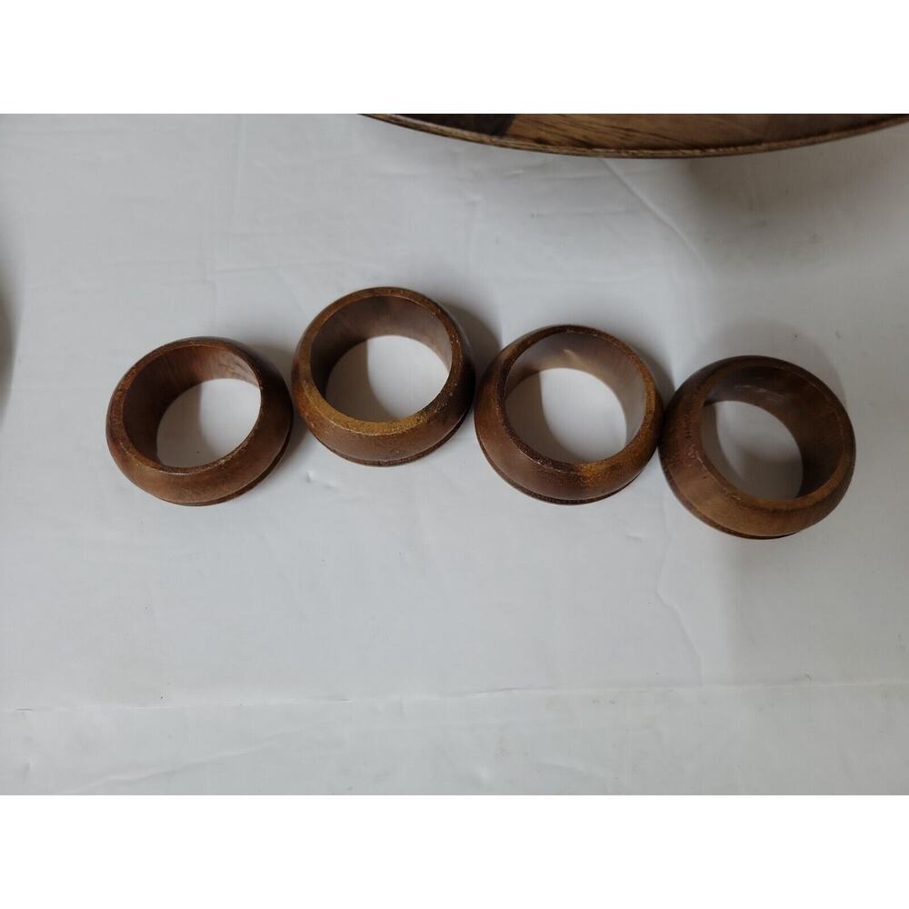 Vtg Mid-Century Wooden Weavewood Salad Brown Partial Bowl Set Kitchen Decor - Picture 2 of 10